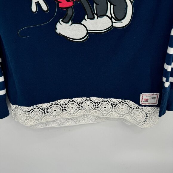 Disney‎ Parks Mickey & Minnie Hoodie With Lace Hem & Striped Sleeves Size LG - Picture 5 of 10